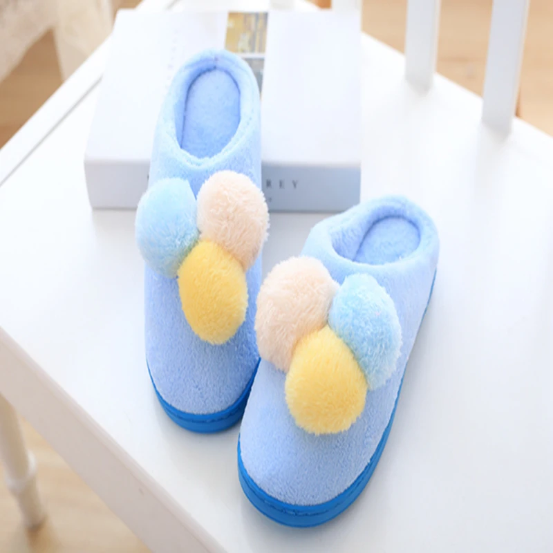 

Autumn And Winter New Warm Cute Girls Home Cotton Slippers High Quality Non-Slip Ice Cream Cute Plush Ball Slippers