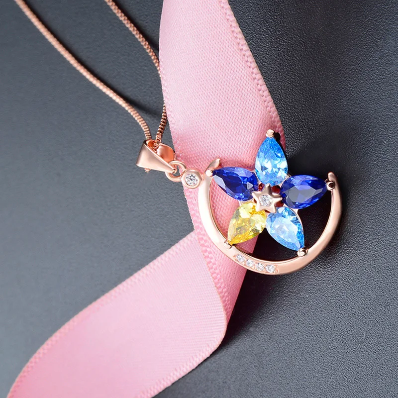 Элегантные ожерелья голубые звезды луна женские 925 стерлингового серебра тренд