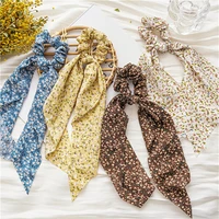 elegant floral ribbon hair scarf for women fashion ponytail holder scrunchie hair accessories elastic hair bands girls headwear