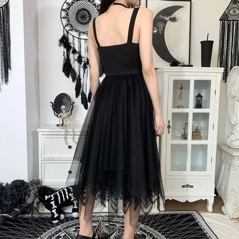 

Women's Dress High Street Spring Summer Fashion Hipster Sexy Lace Net Yarn Hollow Out High Waist Solid Color Irregular 2021