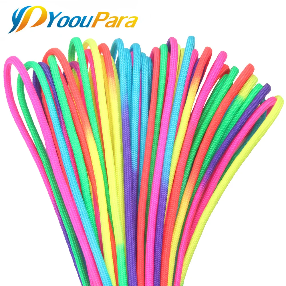 8-100 метров 550 Паракорд парашютный шнур веревка для палатки Guyline Mil Spec Rainbow 7 Strand Paracord для пешего туризма кемпинга шнур