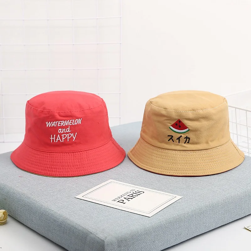 

Fruit embroidery double sided Bucket Hat Fisherman Hat outdoor travel hat Sun Cap Hats for Children boys and girls 05