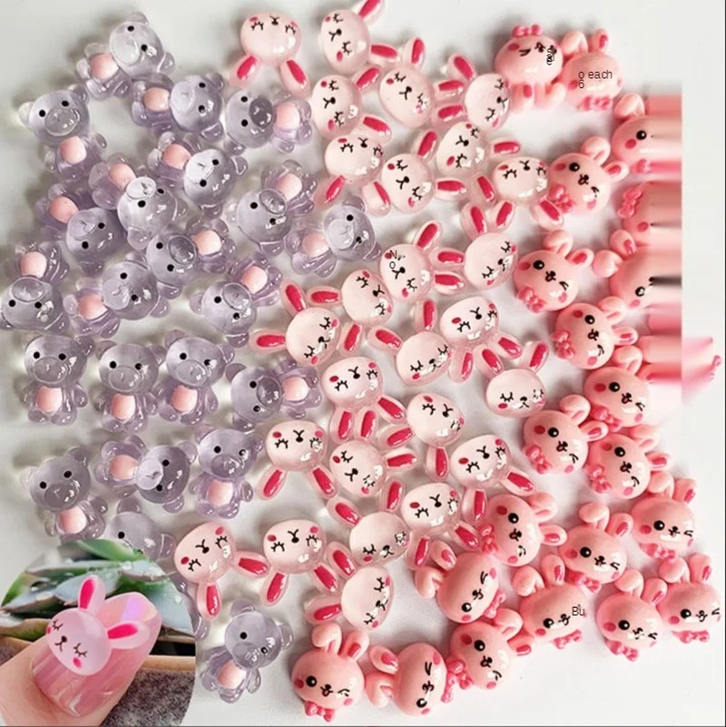 

10PcsNew Cute Rabbit Small Bear Nail Art Decorations Jelly Cartoon Nails Ornaments Creative Spin Lovely DIY Manicure Accessories