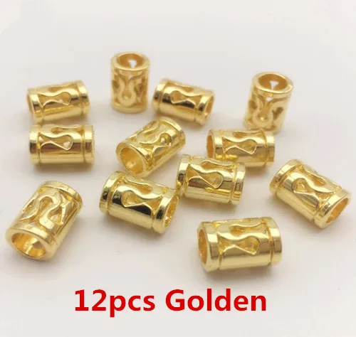 12pcs Golden 12 шт.-30 шт. бронзовые/Серебристые/золотистые металлические маленькие волосы коса боязнь борода дредлок бусины трубчатые кольца для укладки волос аксессуары - Цвет: 12pcs Golden