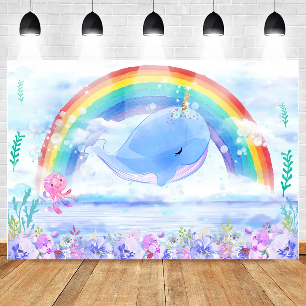 Фон для фотосъемки с изображением милого Кита акулы радуги русалки под морем
