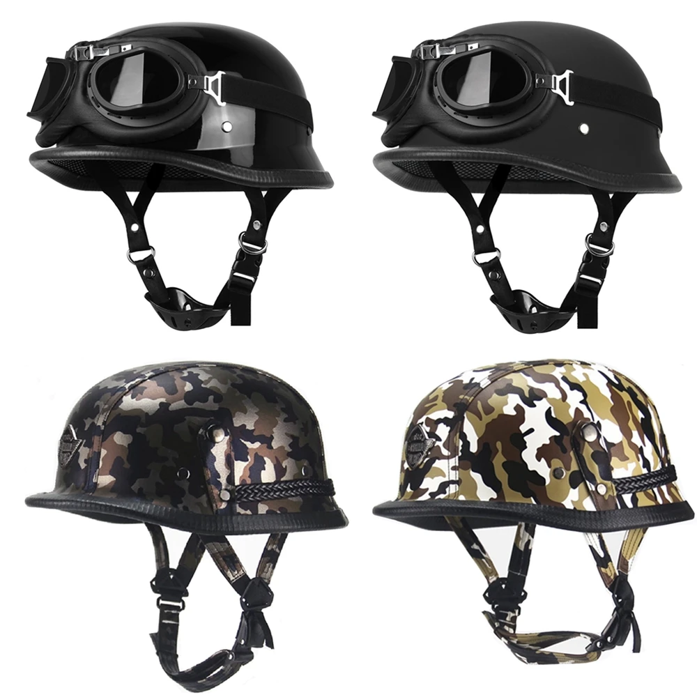 Мотоциклетный шлем винтажный из немецкой кожи с открытым лицом|Шлемы| |