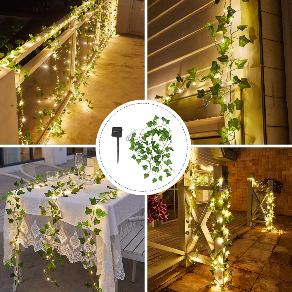 

Leaf Rattan String Lights Outdoor Decorative Solar Garden Lights for Lawn Patio