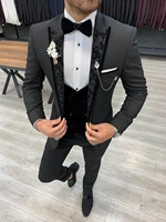 mens slim fit 3 piece suit peaked lapel tuxedo wedding blazer tux vest pants