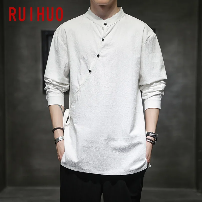 

RUIHUO Linen Long Sleeve Vintage T Shirt For Men Clothing Harajuku T-Shirt Men Tshirt Japanese Streetwear Men Hip Hop 5XL 2022