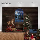 Новорожденный ребенок портрет окна фотография Фон зима снег Счастливого Рождества фон для фотостудии деревенский дерево