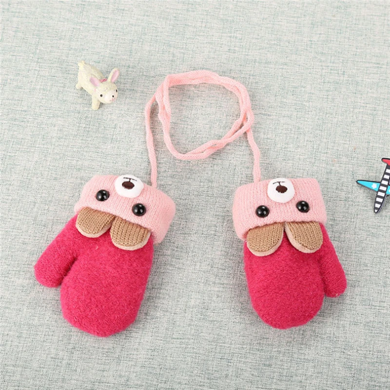 

New Hot Sale Children Mittens Girls Boys Winter Cartoon Bear Patchwork Keep Warm Gloves Best Birthday Christmas Gift
