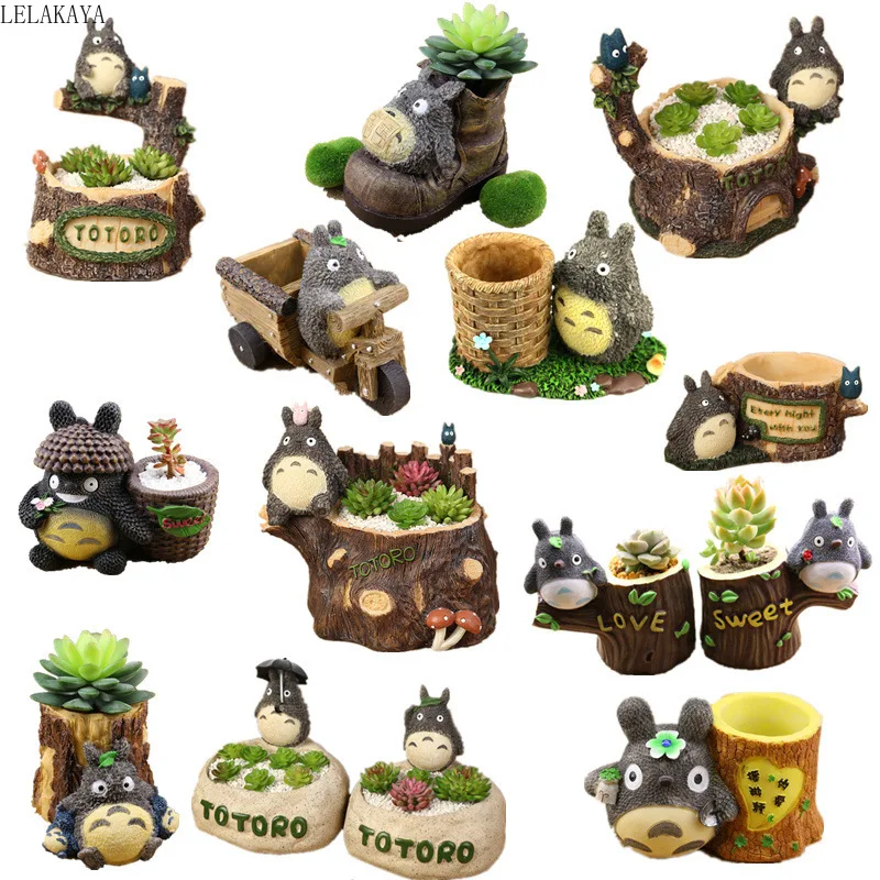 

1PCS Anime Action Figure Resin FlowerPot cartoon Creative Cute Miyazaki Hayao Totoro Cat Flowerpot farmhouse decor plant pot toy
