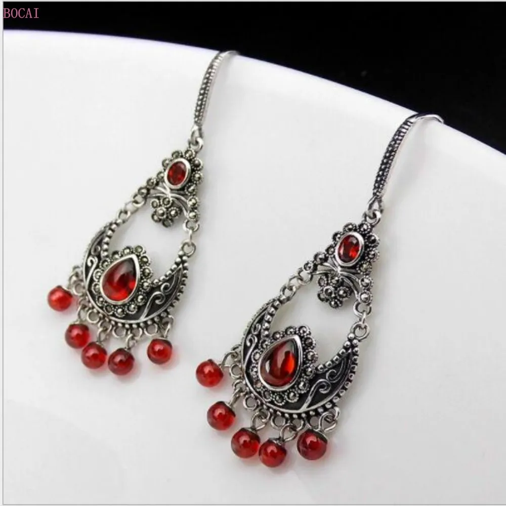 S925 Серебряные Серьги Ушные капли для Для женщин инкрустированные красный гранат