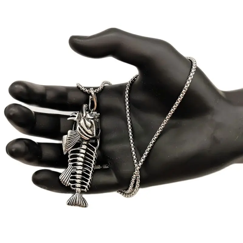 Мужская подвеска в виде скелентона кулон из нержавеющей стали 316 с рыбным крючком