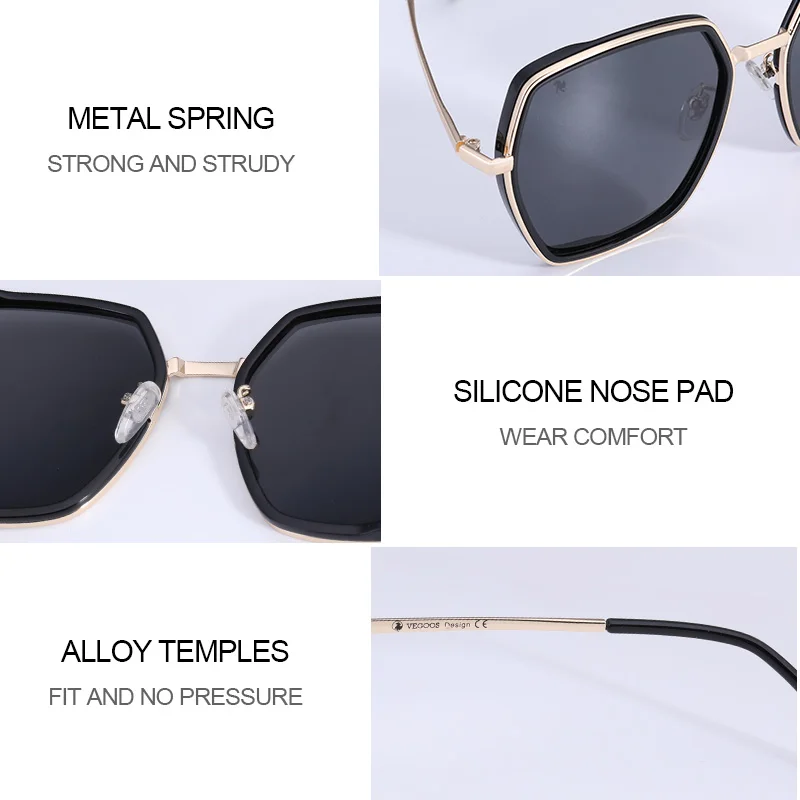 Женские солнцезащитные очки VEGOOS большие поляризационные в винтажном стиле с