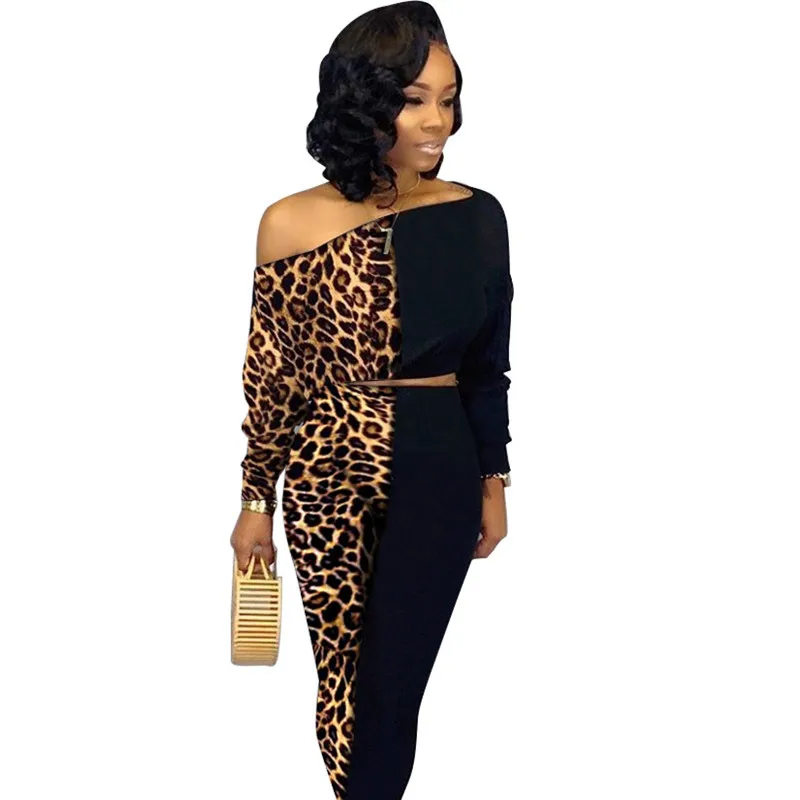 Женский пикантный спортивный костюм новая мода Леопардовый принт топы и
