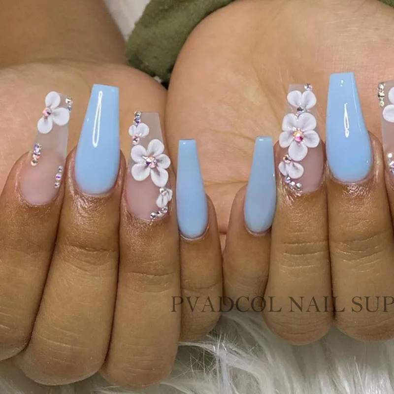 

3D Lace Nails Art Foils White Flowers Silver Rhinestone Stickers Decal Slider Transfer Manicure Decoration Tools