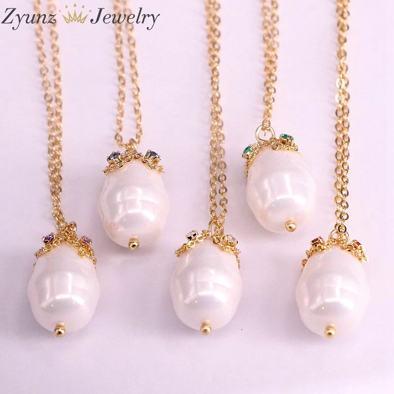 6PCS, Gold Color Flower Cap Nature Mother Of Pearl Shell Drop Pendant Necklace for Women - Окраска металла: Necklaces