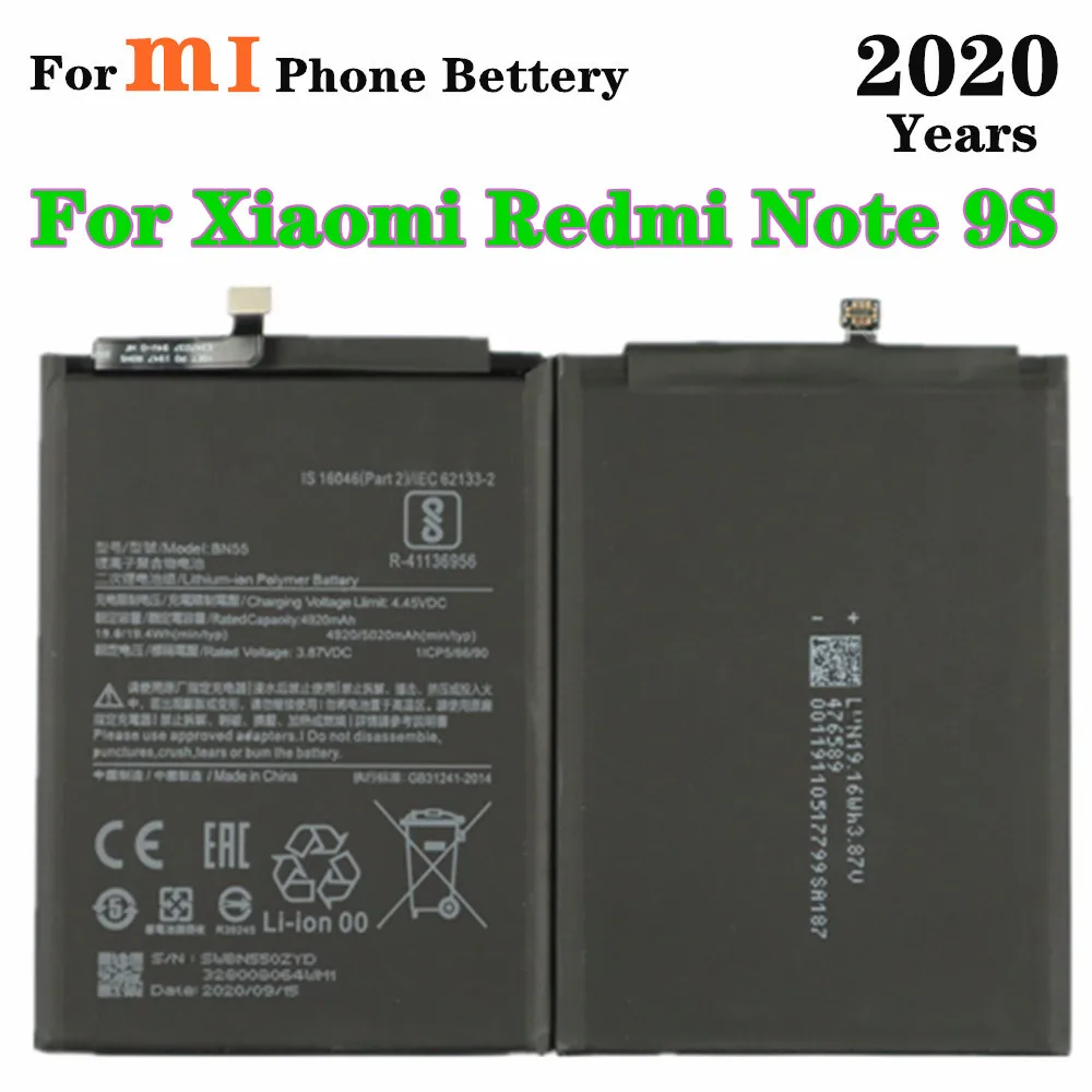 

2020 лет BN55 батарея 5020 мАч для Xiaomi Redmi Note 9S 9s Мобильный телефон батарея замена батареи