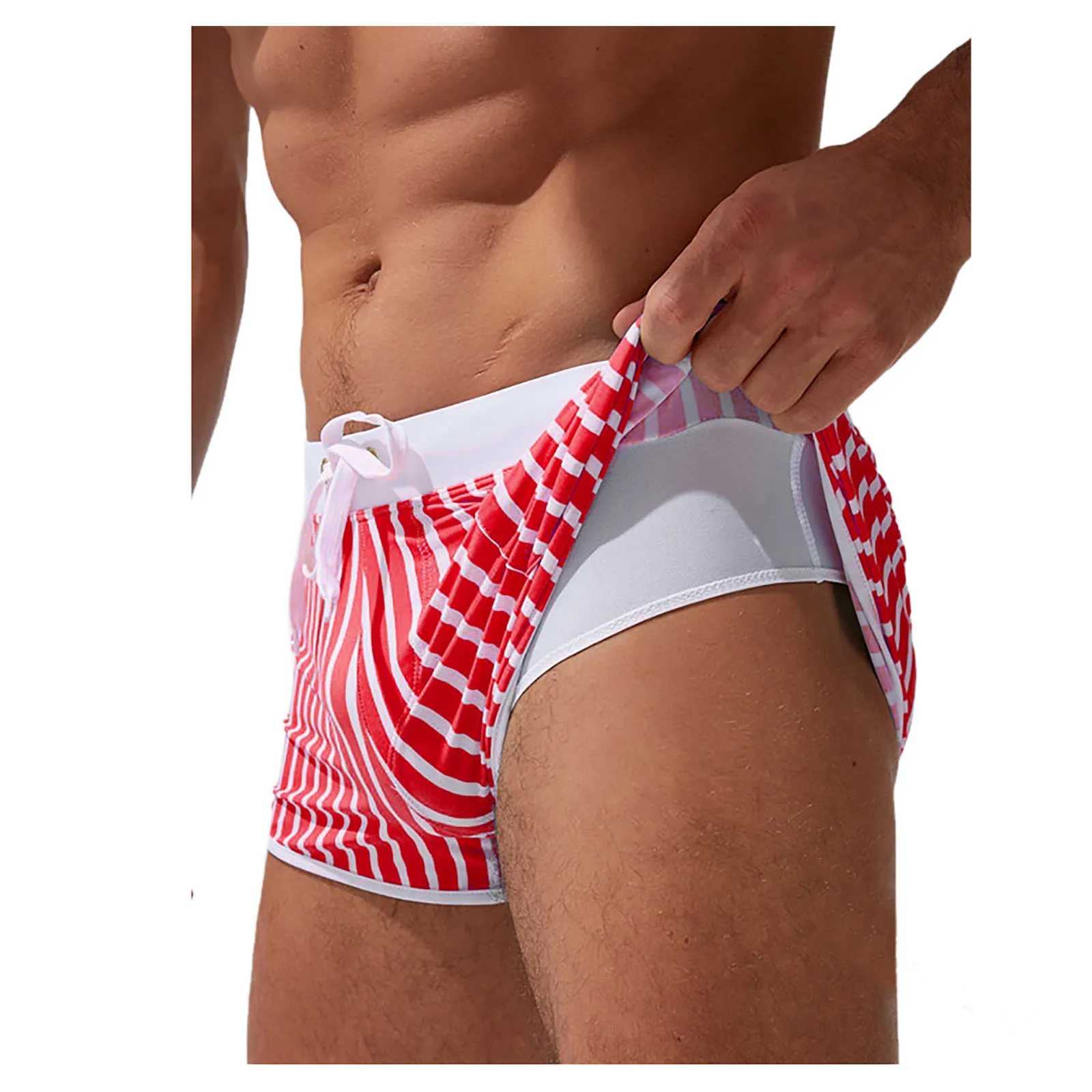 

Мужские плавки без бретелек, пляжные шорты в Вертикальную Полоску, плавательные трусы с карманами на шнурке, лето 2021, новинка, A5