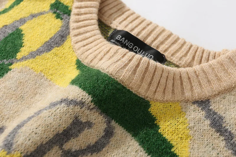 

Casual Sweater Knitted Jacquard Round Neck Loose Oversized Sweaters for Men 2020 Winter Harajuku Vintage Women Pullovers