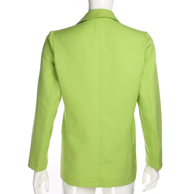 

Neon Green Blazer Mujer Office Wear Women Coats Autumn Winter 2020 Long Sleeve Pockets Single Button Jacket Casaco Feminino