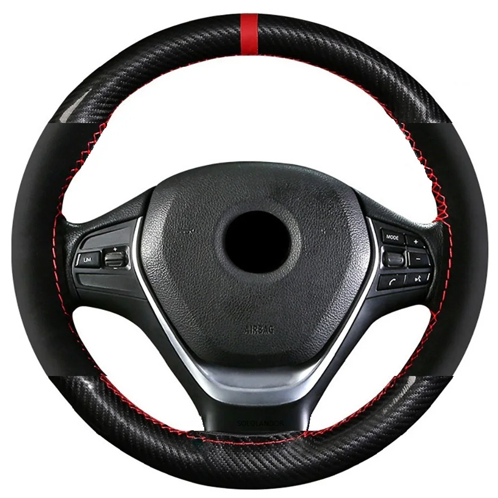 38cm15inch suedecrystal carbon fibe leather red mark auto car steering wheel cover braiding wheel cover with needle and thread free global shipping