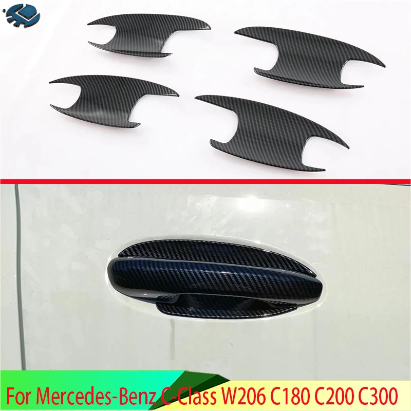 

For Mercedes-Benz C-Class W206 C180 C200 C300 2022 2023 Carbon Fiber Style Door Handle Bowl Cover Cup Cavity Trim Insert Catch