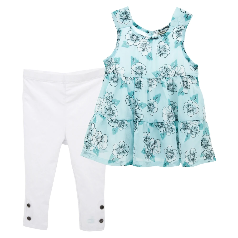

Kavkas Baby Girl Clothes Newborn Set Dress+Pants Princess Design Flower Printed Sleeveless Summer Kids Clothing