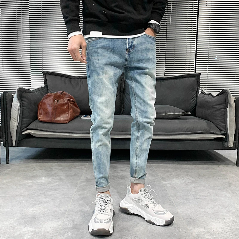 Высокое качество светильник мужские джинсы синего цвета Весна 2021 универсальные