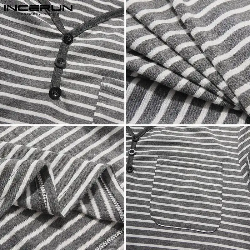 

Men Striped Robes V Neck Short Sleeve Homewear Comfortable Sleepwear Soft Summer Nightgown Leisure Men Bathrobes S-5XL INCERUN