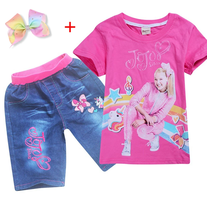 Новинка 2019 комплект одежды Jojo siwa для маленьких девочек футболка с коротким