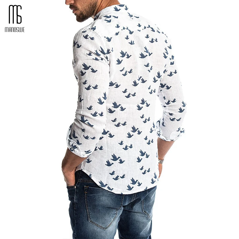 Мужская рубашка с принтом Manoswe винтажная приталенная длинным рукавом и