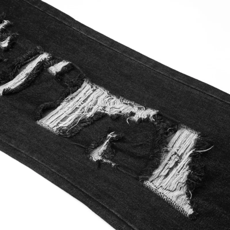 2021 Color Block Patchwork Hole Ripped Punk Men Hip Hop Jeans Baggy Pants Retro Washed Loose Straight Denim Trousers Moda Hombre