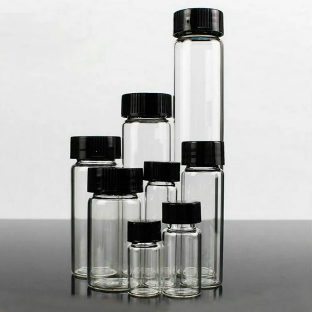 Flaconi per campioni in vetro trasparente trasparente da 3ml a 50ml contenitore per fiale di chimica da laboratorio per bottiglie di olio essenziale