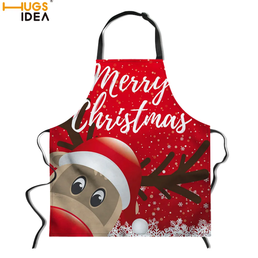 

New Year Decor Kitchen Apron Christmas Moose Deer Print BBQ Waist Bib Funny Dog Design Anti-oilKitchen Accessories