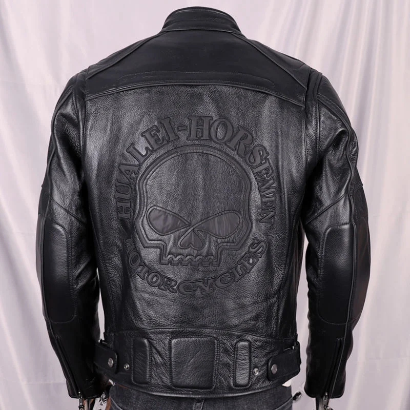 

Riding Motor Clothes Biker Jacket Men's Cowhide Genuine Leather Coat Short Stand Collar Slim Fit Youth Autumn Jacket