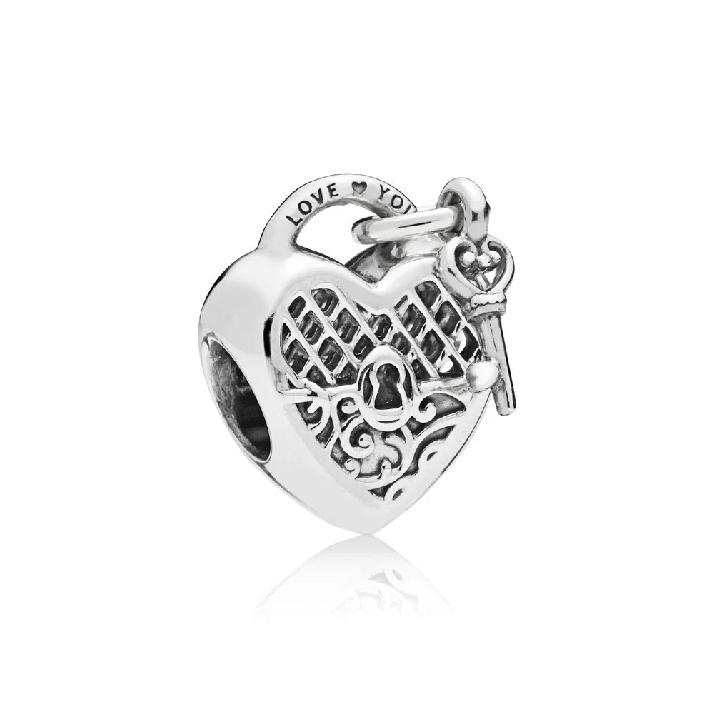 Authentic 925 Sterling Silver Bead Love You Heart Padlock Charm Fit Fashion Women Pandora Bracelet Bangle Gift DIY Jewelry | Украшения и