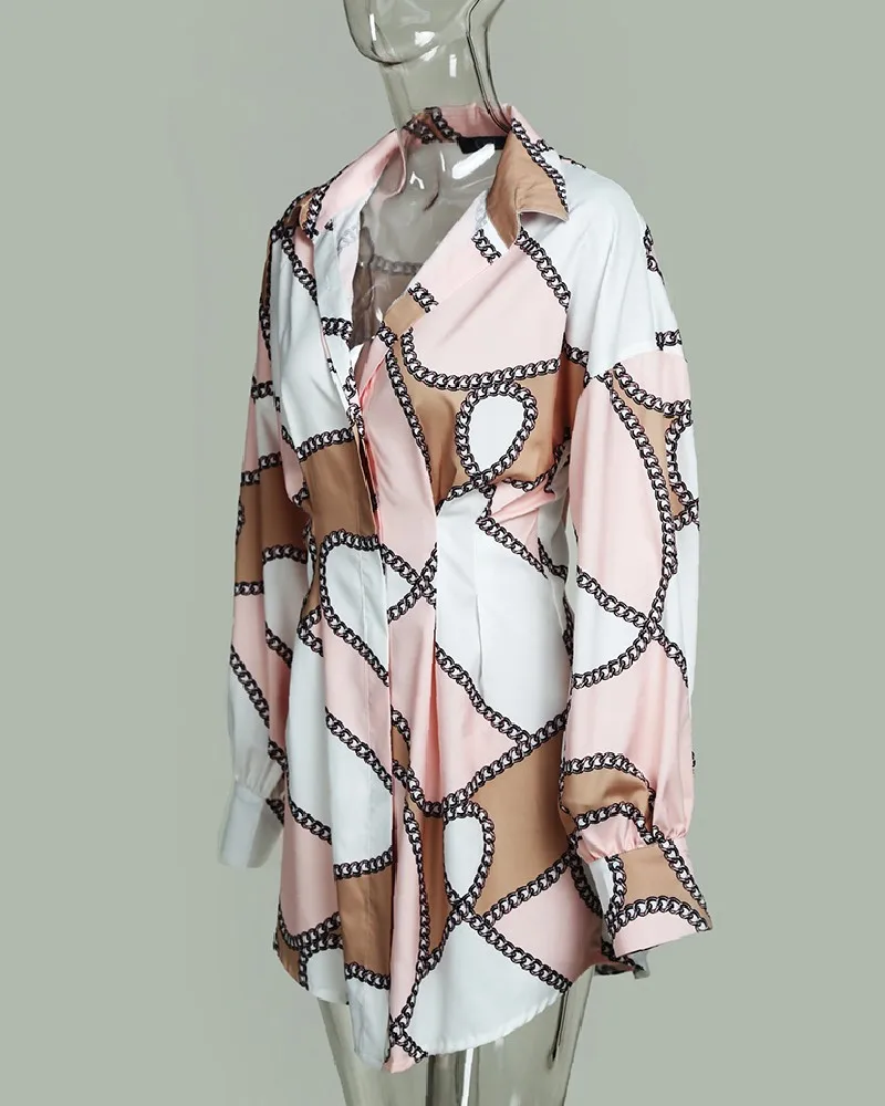 Женское платье-рубашка с буквенным принтом и узкой талией женское осеннее
