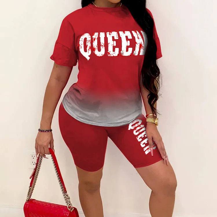 

2021 European and American summer women's letter gradient short-sleeved shorts home service two-piece suit