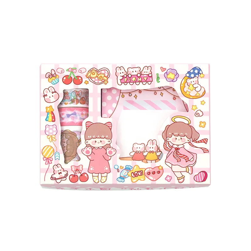 

Kawaii tape memo gift box set Maruko Paradise hand-painted cute hand-book material decorative stickers stationery set