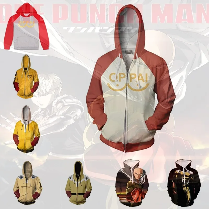 Аниме толстовки Толстовка ONE PUNCH MAN Косплей Костюм толстовка на молнии унисекс Повседневная куртка 3D принт