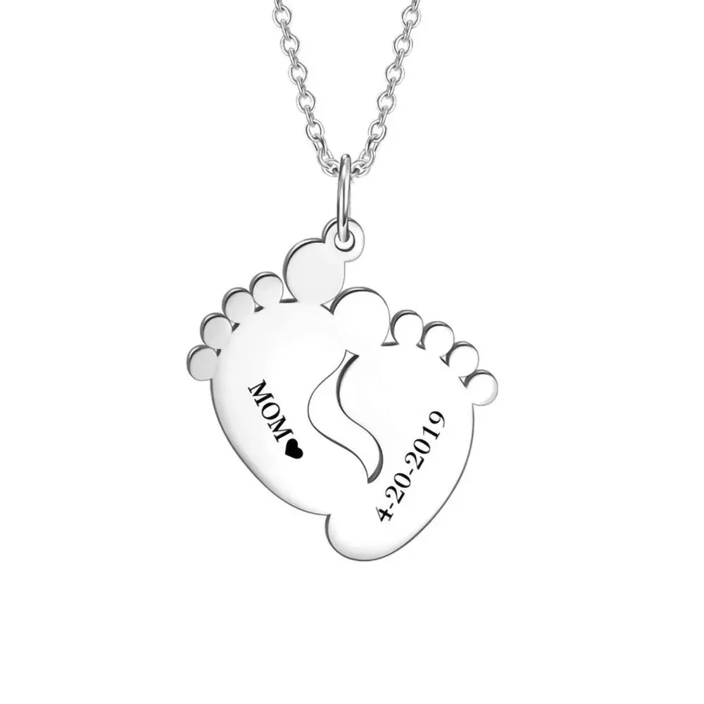 Custom Personalized Name Necklace Women Love Footprint Engraved Couple Pendant for Heart Necklaces Stainless Steel Jewelry | Украшения и