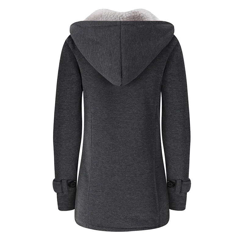 ANSELF Parka пальто женское с капюшоном Дафлкот куртка из искусственного меха Подкладка Пряжка молния спереди плюс размер теплая зимняя повседневная верхняя одежда