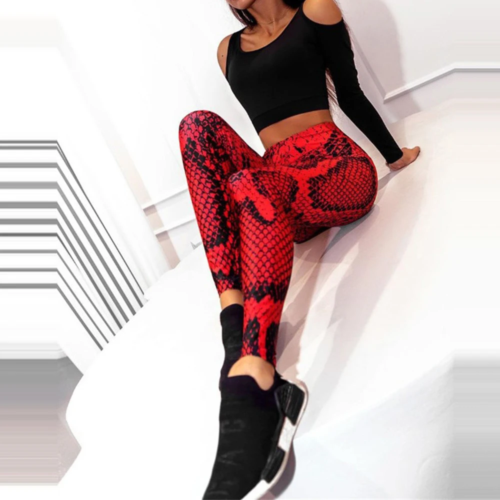 Женские леггинсы с эффектом пуш ап и змеиным принтом|Штаны для йоги| |