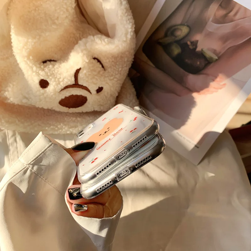

Cute and Lovely Cherry Bear for IphoneX/11/7/8plus/Xsmax/XR Anti-drop Transparent Couple Mobile Phone Case Wholesale