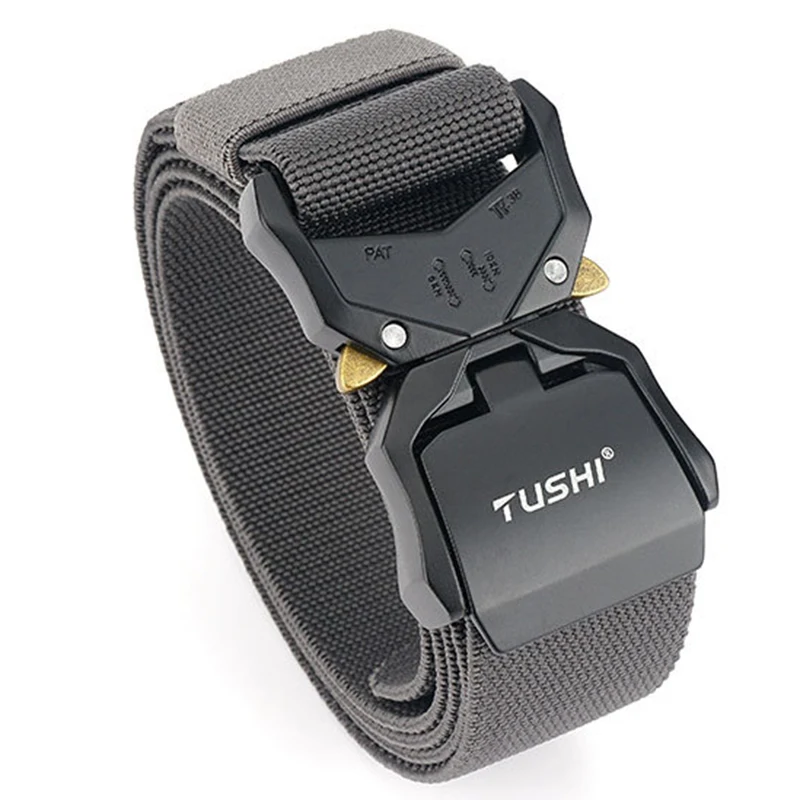 

Elastic Jeans Belt For Men Aluminum Alloy Pluggable Buckle Training Tactical Belts Comfortable High Quality Male Belt Hunting