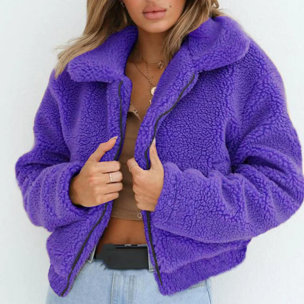 Короткое плюшевое пальто для женщин на осень и зиму модная однотонная пушистая