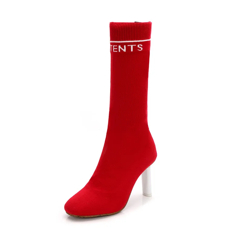 

Star with boots knitted thin leg boots and wool women's high heel long tube sky blue elastic socks boots