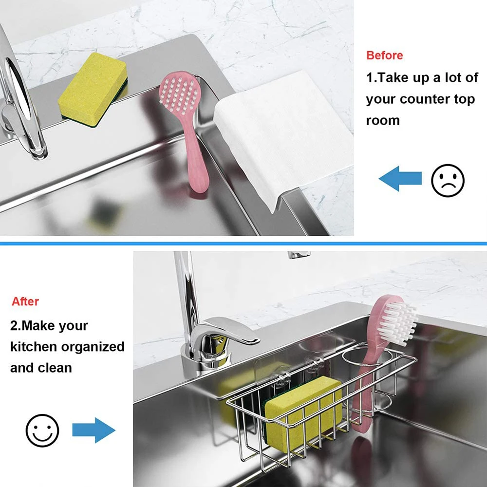 Самоклеящиеся губки для кухонной раковины стеллаж сушки Слива 304 аксессуары из